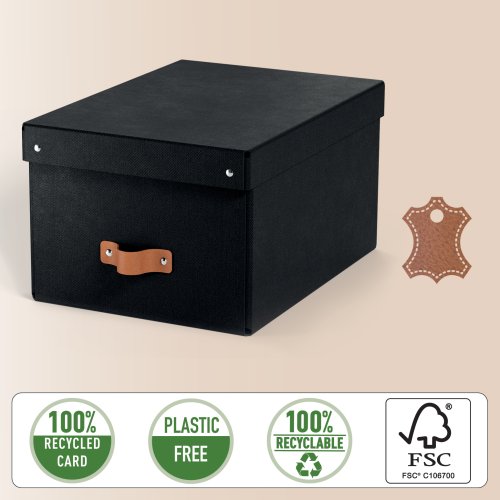 Leitz 61490095 PACK 2 CAJAS ALMACENAMIENTO CARTÓN MEDIANA NEGRO 17L FSC TAPA EXTRAÍBLE ASA TRANSPORTE