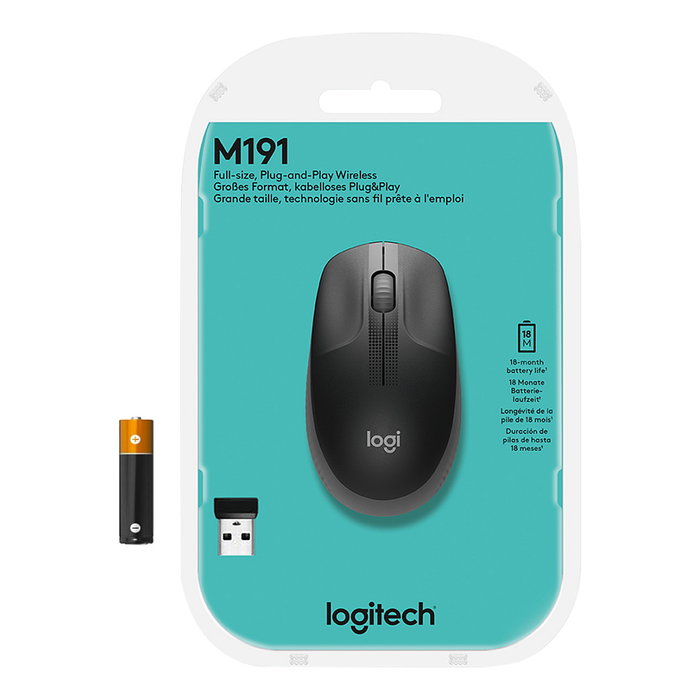 Logitech M190 Ratón Inalámbrico Ergonómico Gris