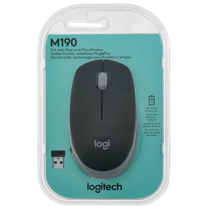 Logitech M190 Ratón Inalámbrico Ergonómico Gris