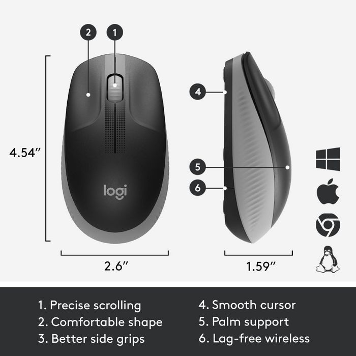 Logitech M190 Ratón Inalámbrico Ergónomico de Tamaño Completo, Conexión RF sin Retrasos, 18 Meses Batería, Seguimiento de Precisión, Color Gris Logitech M190 Ratón Inalámbrico Ergónomico de Tamaño Completo, Conexión RF sin Retrasos, 18 Meses Batería, Seguimiento de Precisión, Color Gris