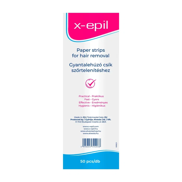 X-Epil Tiras de cera para depilación, 50 pzs, Acabado sedoso, para mujer X-Epil Tiras de cera para depilación, 50 pzs, Acabado sedoso, para mujer