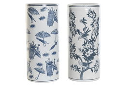 DKD Home Decor Paraguero Blanco Azul Porcelana 20 x 45 x 20 cm (2 Unidades)