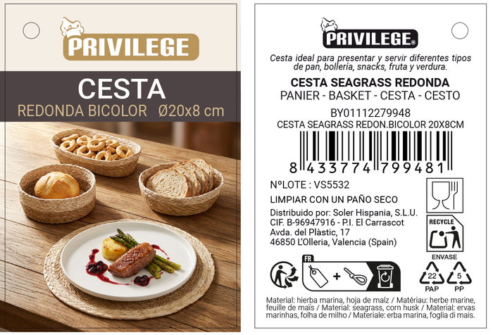 Privilege Cesta Seagrass Redon. Bicolor 20x8cm