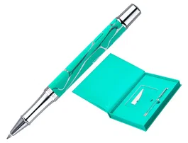 Belius Cocktails Mojito Bolígrafo y Cartera de Aluminio Verde Plateado con Relieve, Tinta Azul, Caja Diseño