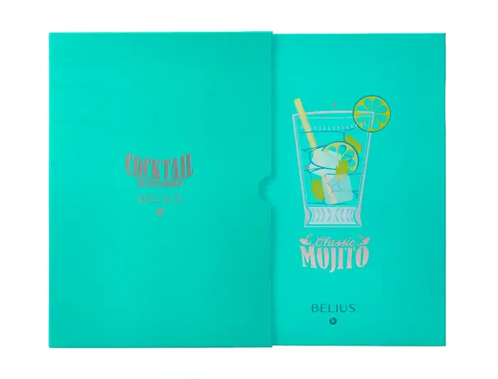 Belius Cocktails Mojito Bolígrafo y Cartera de Aluminio Verde Plateado con Relieve, Tinta Azul, Caja Diseño