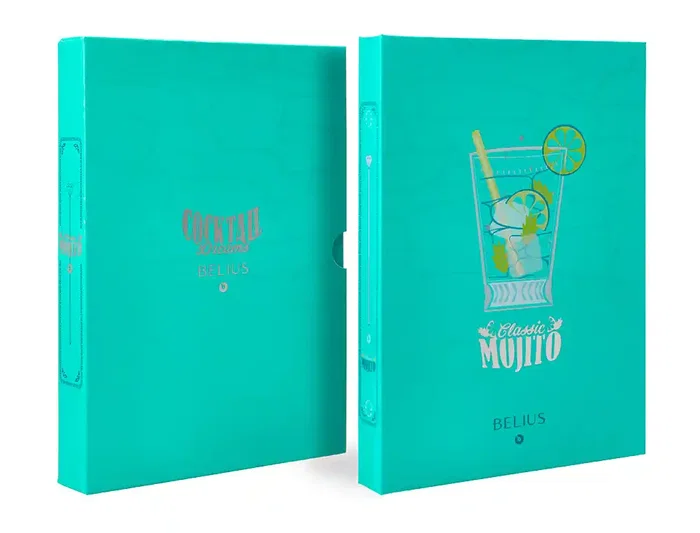 Belius Cocktails Mojito Bolígrafo y Cartera de Aluminio Verde Plateado con Relieve, Tinta Azul, Caja Diseño