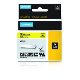 Dymo Rhino Cinta de Vinilo ID1-24 Negro sobre Amarillo 24mm x 5,5m
