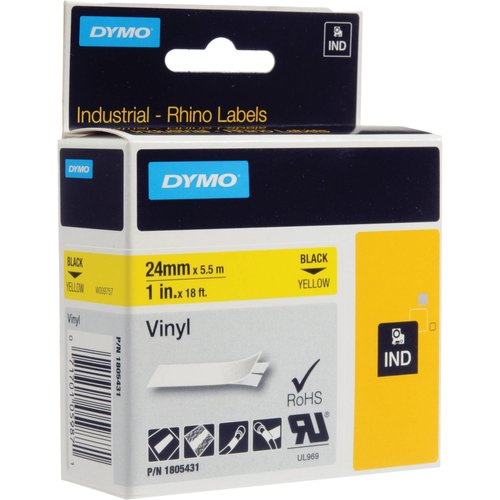 Dymo Rhino Cinta de Etiquetas de Vinilo Industrial 24 mm x 5,5 m Negro sobre Amarillo Dymo Rhino Cinta de Etiquetas de Vinilo Industrial 24 mm x 5,5 m Negro sobre Amarillo