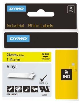 Dymo Rhino Cinta de Etiquetas de Vinilo Industrial 24 mm x 5,5 m Negro sobre Amarillo Dymo Rhino Cinta de Etiquetas de Vinilo Industrial 24 mm x 5,5 m Negro sobre Amarillo