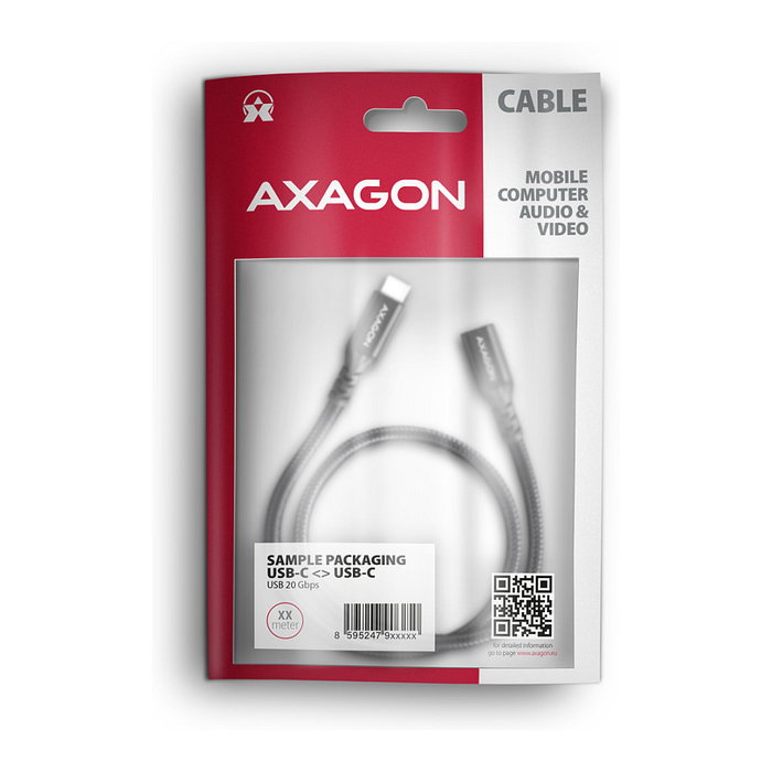 Axagon BUCM32-CF10AB Cable de extensión USB-C a USB-C 3.2 Gen 2, 1 m, 20 Gbps - Aluminio