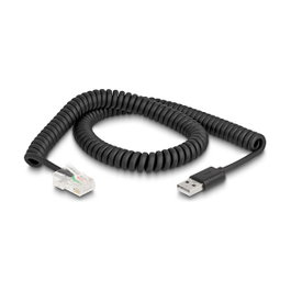 DeLOCK Cable en espiral RJ50 a USB 2.0 Tipo-A para escáner de códigos de barras 2 m