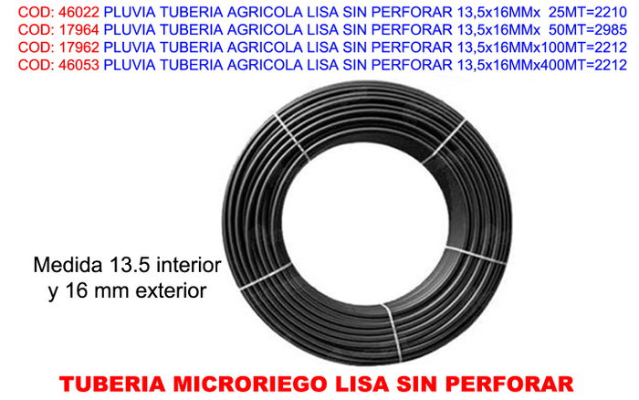 PLUVIA TUBO RIEGO AGRICOLA CIEGO 13,5x16MMx100MT