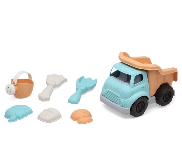 KioKids Juego de Playa Camión con Remolque, 6 Piezas Incluye Pala, Rastrillo, Regadera y Moldes de Animales para Niños +18 Meses, Multicolor