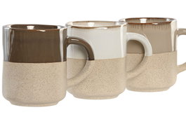 DKD Home Decor Taza Beige Verde Oscuro Gres 7 x 8.2 x 10 cm (12 Unidades) 200ml Apto Microondas y Lavavajillas