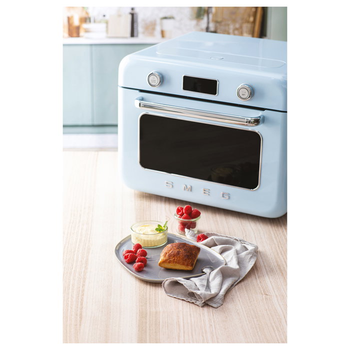 Smeg COF01PBEU Mini Horno Vintage Pastellblau 30L 1800W con Vapor, 3 Estantes, Azul