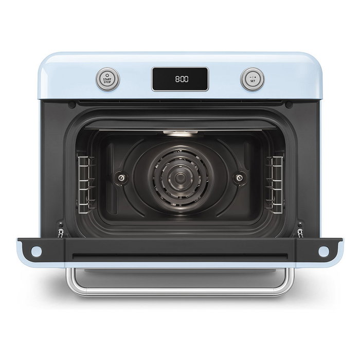 Smeg COF01PBEU Mini Horno Vintage Pastellblau 30L 1800W con Vapor, 3 Estantes, Azul