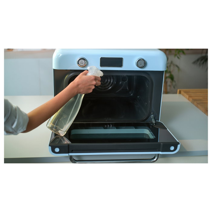 Smeg COF01PBEU Mini Horno Vintage Pastellblau 30L 1800W con Vapor, 3 Estantes, Azul