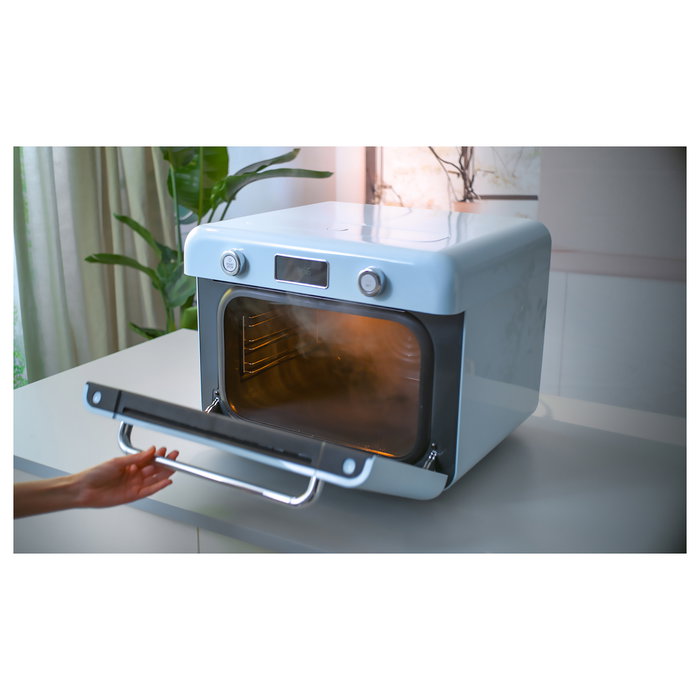 Smeg COF01PBEU Mini Horno Vintage Pastellblau 30L 1800W con Vapor, 3 Estantes, Azul