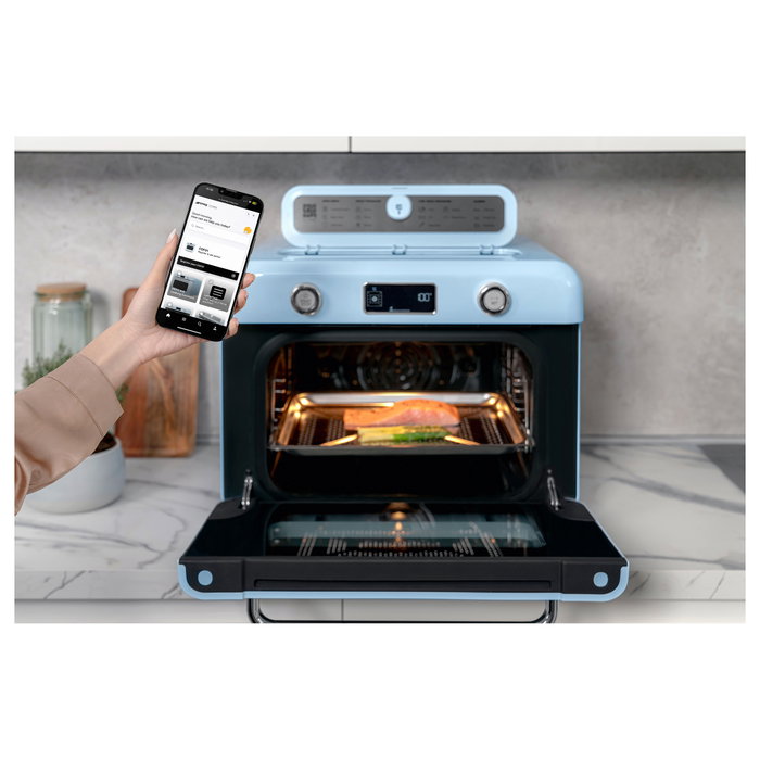 Smeg COF01PBEU Mini Horno Vintage Pastellblau 30L 1800W con Vapor, 3 Estantes, Azul