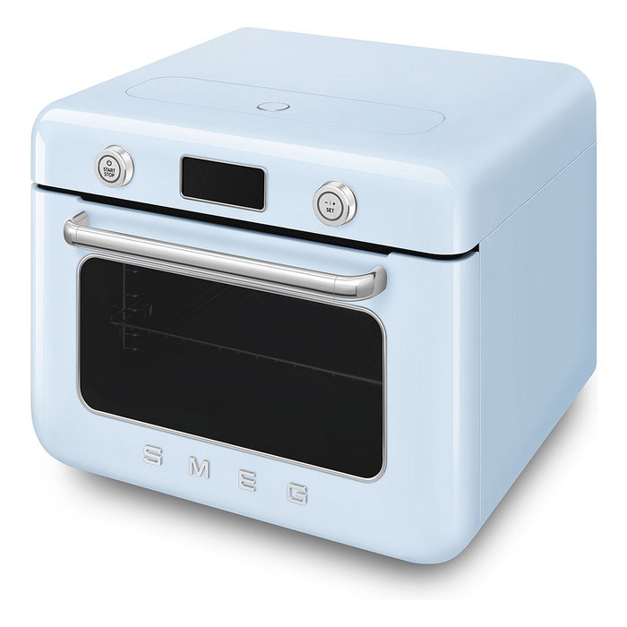 Smeg COF01PBEU Mini Horno Vintage Pastellblau 30L 1800W con Vapor, 3 Estantes, Azul
