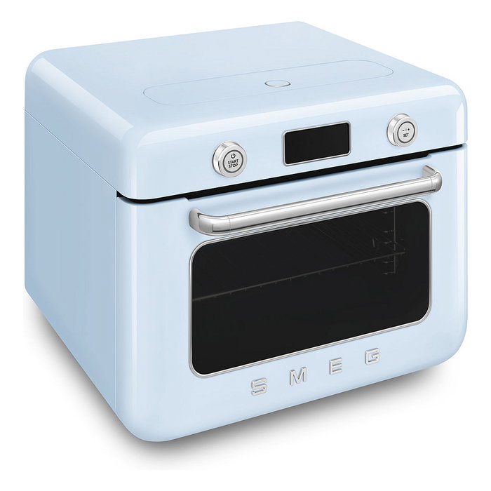 Smeg COF01PBEU Mini Horno Vintage Pastellblau 30L 1800W con Vapor, 3 Estantes, Azul