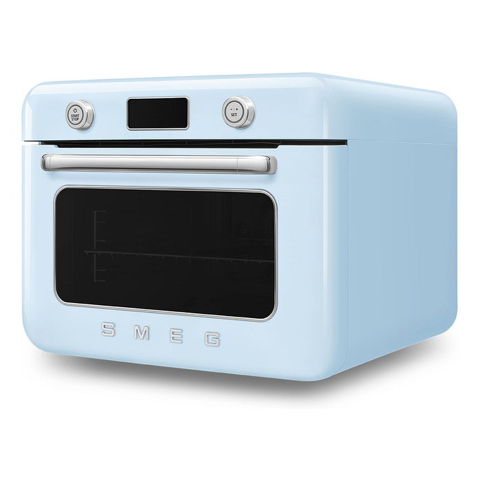 Smeg COF01PBEU Mini Horno Vintage Pastellblau 30L 1800W con Vapor, 3 Estantes, Azul