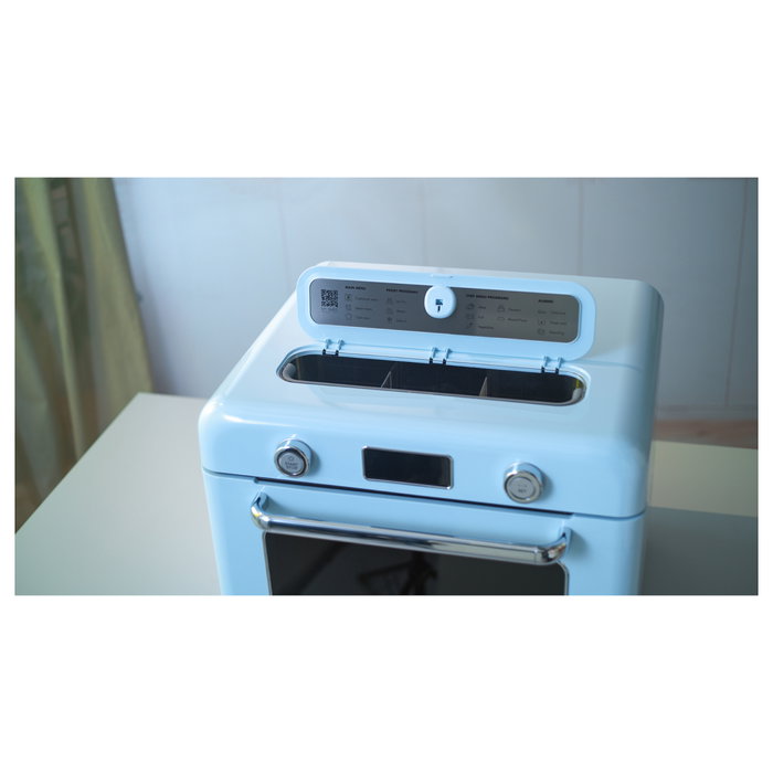 Smeg COF01PBEU Mini Horno Vintage Pastellblau 30L 1800W con Vapor, 3 Estantes, Azul