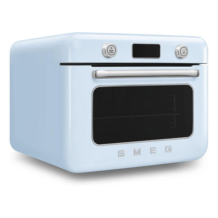 Smeg COF01PBEU Mini Horno Vintage Pastellblau 30L 1800W con Vapor, 3 Estantes, Azul