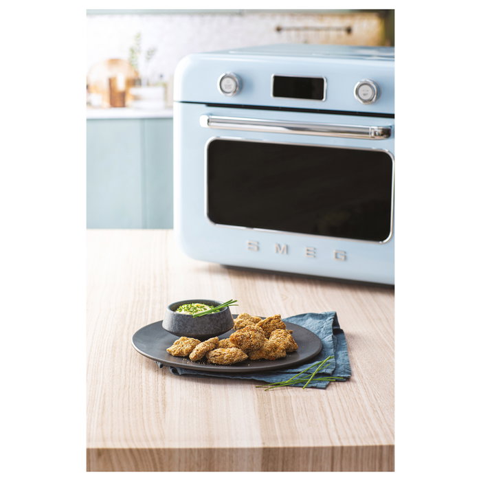 Smeg COF01PBEU Mini Horno Vintage Pastellblau 30L 1800W con Vapor, 3 Estantes, Azul