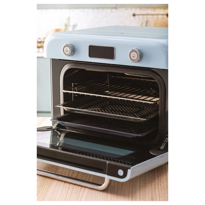 Smeg COF01PBEU Mini Horno Vintage Pastellblau 30L 1800W con Vapor, 3 Estantes, Azul