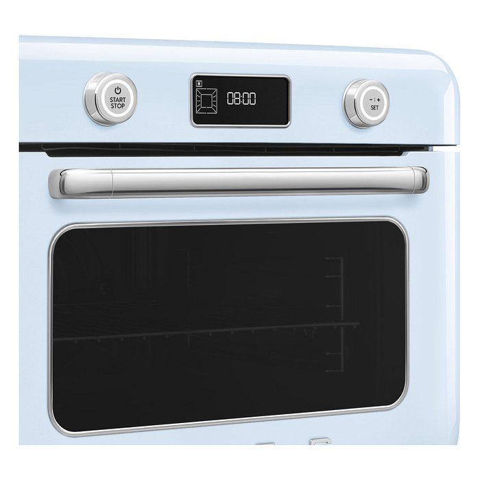 Smeg COF01PBEU Mini Horno Vintage Pastellblau 30L 1800W con Vapor, 3 Estantes, Azul