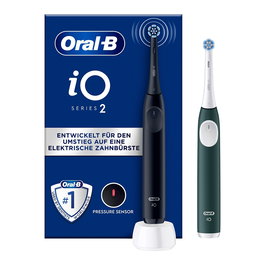Oral-B iO Series 2 Cepillo Dental Eléctrico Recargable - 2 Mangos (Negro/Night Black & Verde/Forest Green) con 2 Cabezales, 3 Modos, Sensor de Presión