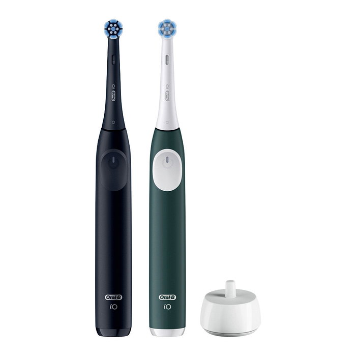 Oral-B iO Series 2 Cepillo Dental Eléctrico Recargable - 2 Mangos (Negro/Night Black & Verde/Forest Green) con 2 Cabezales, 3 Modos, Sensor de Presión