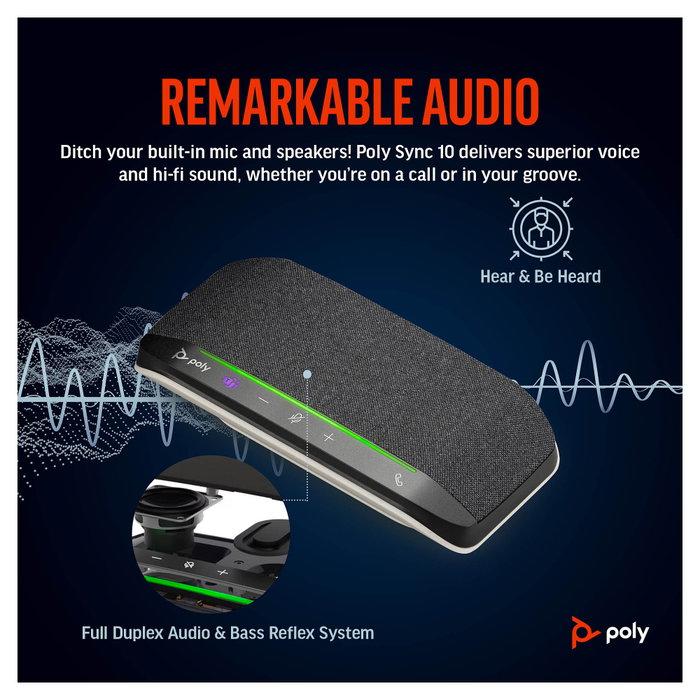 HP Poly Sync 10 Microsoft Teams Certified Speakerphone Plata HP Poly Sync 10 Microsoft Teams Certified Speakerphone Plata