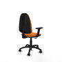 Silla de oficina Algarra con mecanismo Contacto permanente básico tapizada con Similpiel color Naranja. Equipada con Base poliamida negra, Brazos 2D y Ruedas de parqué