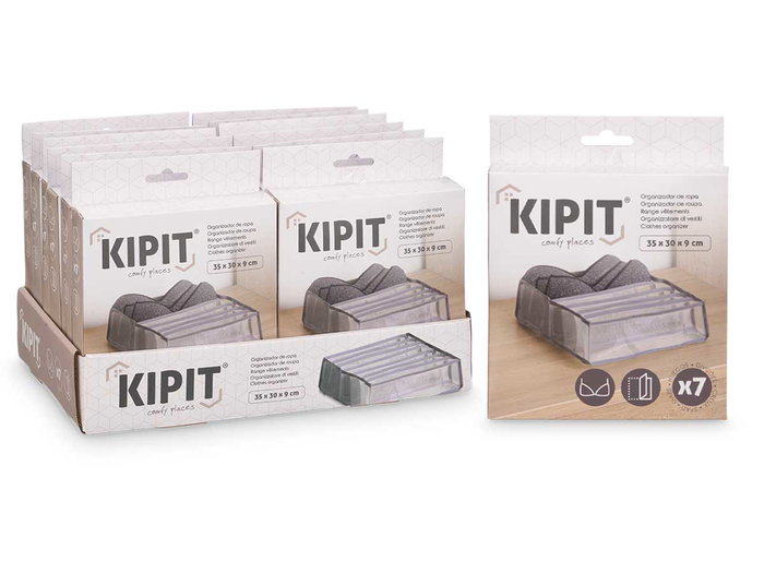 Kipit Organizador Sujetador 7 Compartimentos Gris 35 x 9 x 30 cm (Set de 24)