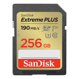 SanDisk SDSDXW2-256G-GNCIN Extreme PLUS Tarjeta de Memoria SDXC 256 GB, Velocidad 190 MB/s, U3, V30, Clase 10