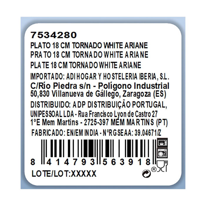 Ariane Plato Llano Tornado White 18 cm Blanco Ariane Plato Llano Tornado White 18 cm Blanco