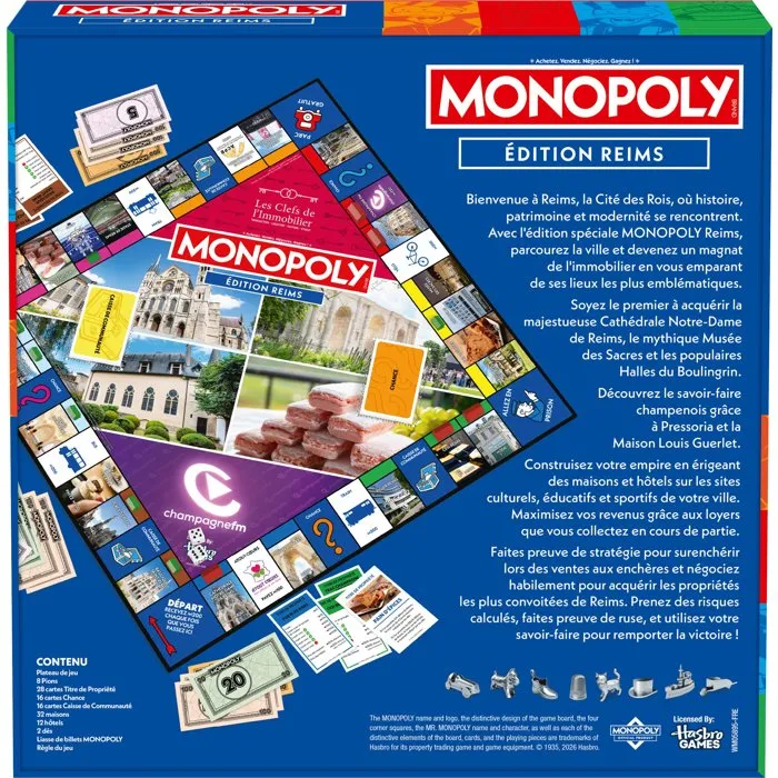 Winning Moves AACIN82925 Juego de Mesa Monopoly Edición Reims, para 2 a 6 Jugadores, a Partir de 8 Años