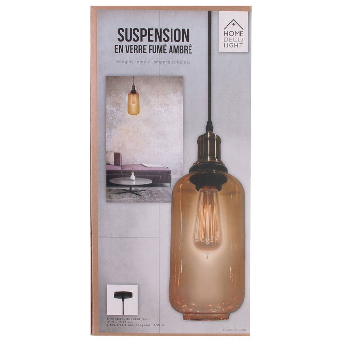 Home Deco Light Lámpara Colgante Cristal Ahumado Ámbar Cilíndrica Retro Contemporáneo 14x27cm Casquillo E27