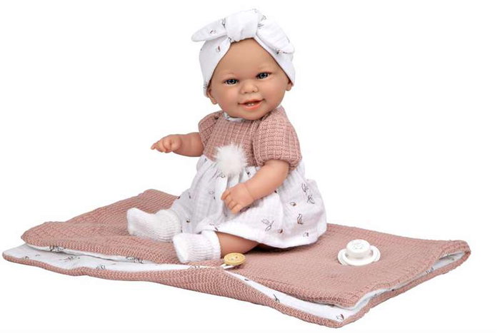 Muñecas Arias Muñeca Elegance Babyto 33 cm Rosa con Saco de Dormir, Cuerpo Vinilo