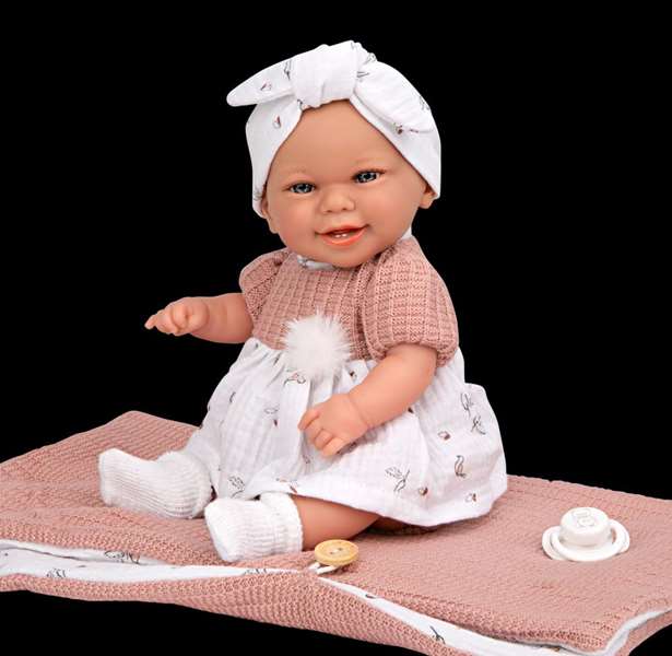 Muñecas Arias Muñeca Elegance Babyto 33 cm Rosa con Saco de Dormir, Cuerpo Vinilo