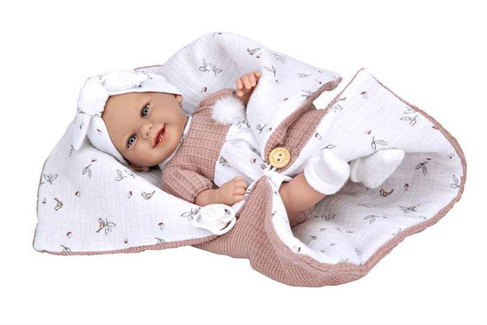 Muñecas Arias Muñeca Elegance Babyto 33 cm Rosa con Saco de Dormir, Cuerpo Vinilo