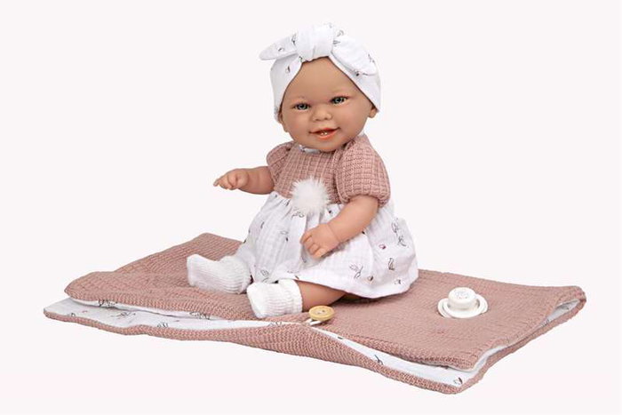 Muñecas Arias Muñeca Elegance Babyto 33 cm Rosa con Saco de Dormir, Cuerpo Vinilo