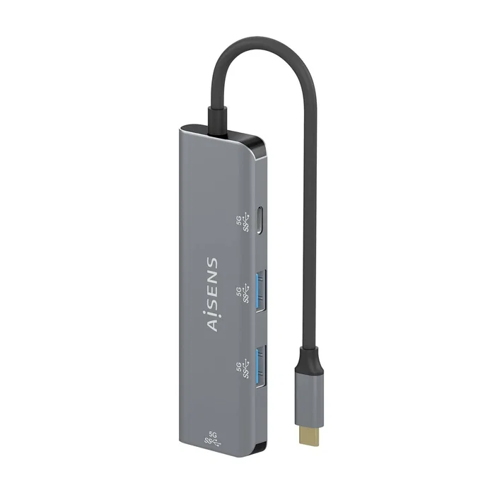 Aisens Hub USB 3.2 Gen 1 con 1 puerto USB-C y 3 puertos USB-A, Gris Aluminio Aisens Hub USB 3.2 Gen 1 con 1 puerto USB-C y 3 puertos USB-A, Gris Aluminio