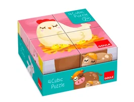 GOULA Puzzle Cúbico de 4 Cubos con Escenas de Animales de la Granja