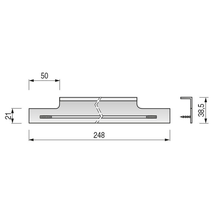 Viefe Tirador Walter para Embutir Aluminio Inox Cepillado Espesor 21mm Largos 148mm, 198mm, 248mm, 298mm, 348mm, 898mm, 998mm, 1198mm