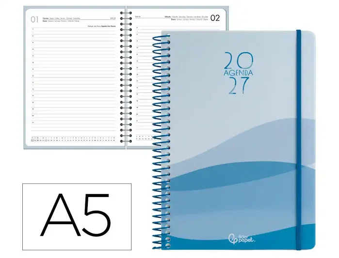 Liderpapel Agenda de oficina 2027 día por página A5 azul espiral Liderpapel Agenda de oficina 2027 día por página A5 azul espiral