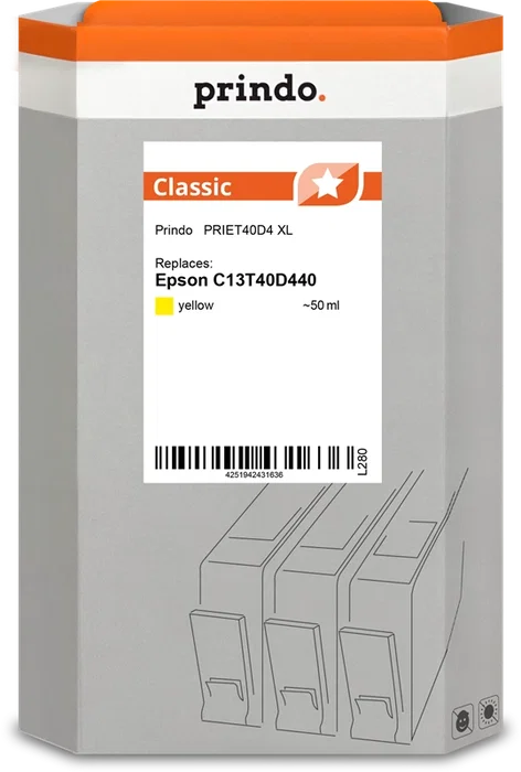 Prindo PRIET40D4 Classic XL Cartucho de tinta amarillo 50ml Prindo PRIET40D4 Classic XL Cartucho de tinta amarillo 50ml
