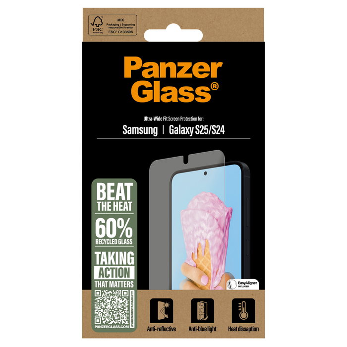 PanzerGlass Protector Pantalla All-in-One Vidrio Templado Samsung Galaxy S25 S24 Ultra Wide Fit, Aplicación en Seco, 1 Pieza